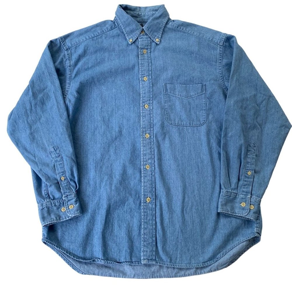 Banana Republic Jean Shirt Mens Medium Blue Denim Button Up Long Sleeve Pockets